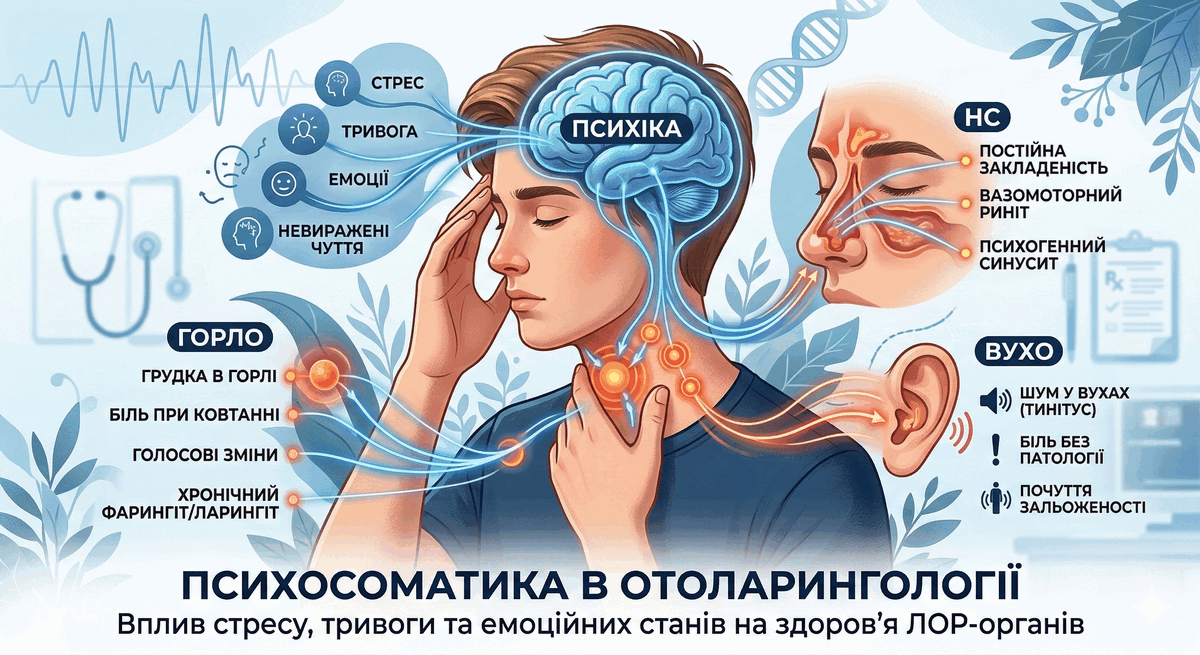 Психосоматика в отоларингології: як стрес впливає на ніс, горло та вуха